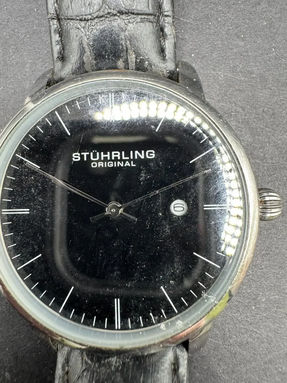 Stuhrling Original Men's 40 mm Ultra-Slim Black Dial Dress Watch Leather Band